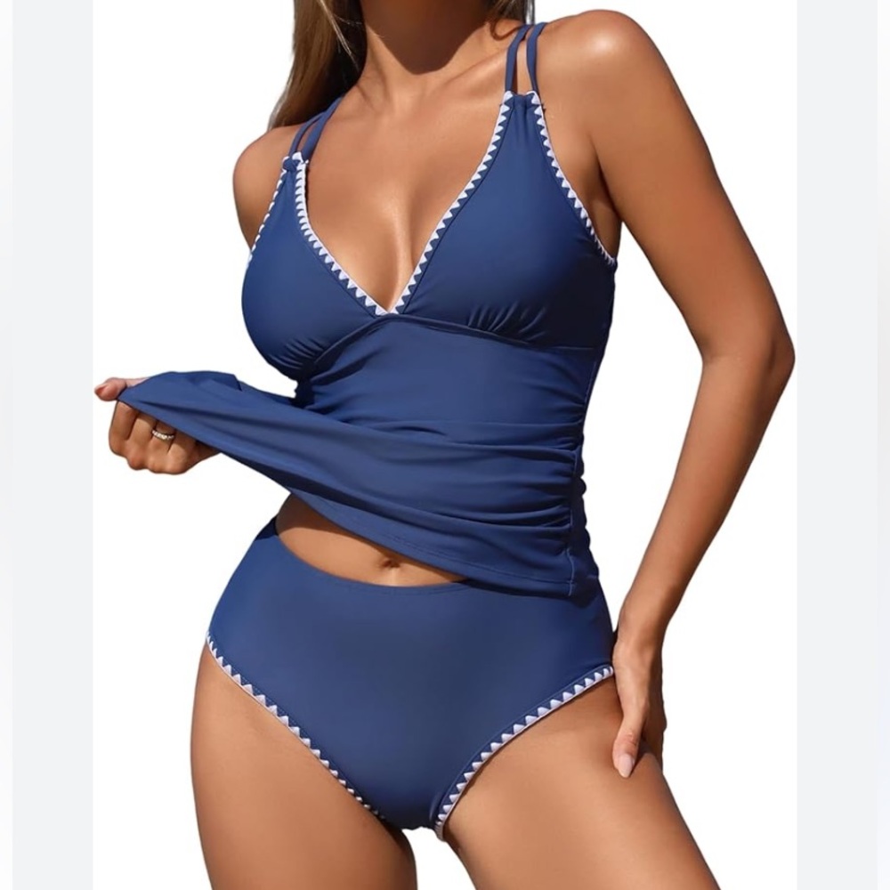 Jillumi Deep Purple V-Neck Tankini Set with White Trim